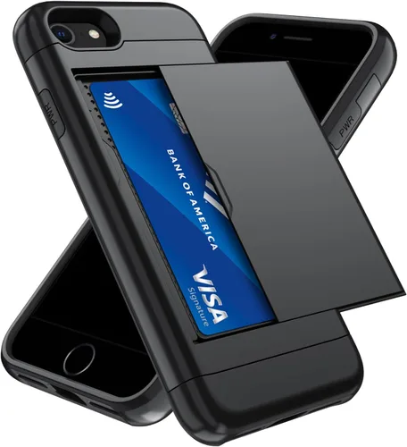 Vista 93 de Qinmay Funda compatible con iPhone 7 Plus/8 Plus con tarjetero, doble capa a prueba de golpes, funda protectora resistente con ranura oculta Negro