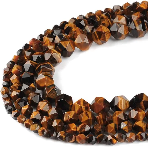 Vista 2 de Cuentas facetadas de ojo de tigre, 0.315 in, piedra natural, hilo suelto para hacer joyas