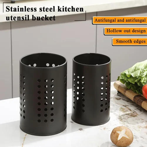 Vista 3 de Evanda Soporte para utensilios de cocina para encimera, paquete de 2, organizador de utensilios de acero inoxidable negro, organizador elegante