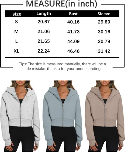 Vista 6 de Trendy Queen Sudaderas con capucha y cremallera para mujer, sudaderas recortadas, trajes de otoño, suéteres casuales con capucha, ropa de invierno