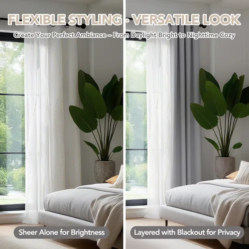 Vista 3 de Deconovo - Cortinas transparentes con filtro de luz de 72 pulgadas de largo Blanco clásico