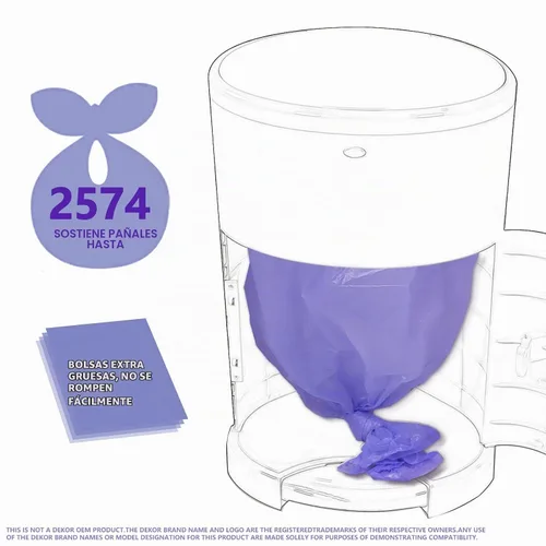 Vista 3 de Bolsas de repuesto para pañales compatibles con el cubo de pañales Dekor Classic, 30% de longitud, soporta hasta 2574 pañales, aroma a lavanda