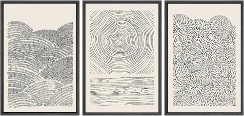 Vista 353 de SIGNWIN Lienzo enmarcado para pared, juego de arte neutro de bosque brumoso, ilustraciones en tono tierra, arte moderno, decorativo, bohemio