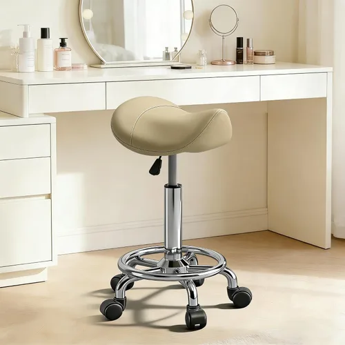 Vista 10 de Taburete con pedal de anillo y respaldo, silla hidráulica ajustable con ruedas para uso médico, masaje, salón, spa, cocina y dibujo