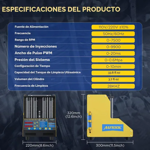 Vista 2 de AUTOOL Máquina probadora de limpiador de inyector de combustible, limpiador ultrasónico de inyección de combustible de 4 cilindros para inyectores