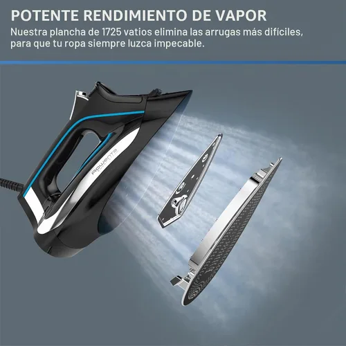 Vista 3 de Rowenta, Plancha de vapor de acero inoxidable Smart Temp para ropa, 380 agujeros de microvapor, planchado de 1725 vatios, apagado automático