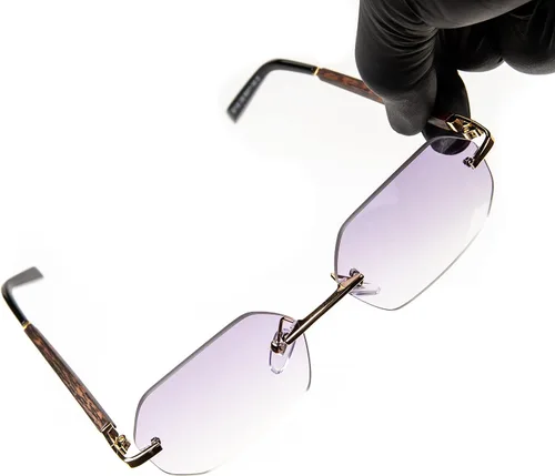 Vista 2 de Street Knitted Gafas de sol sin marco con diseño de madera degradado de color morado claro Púrpura