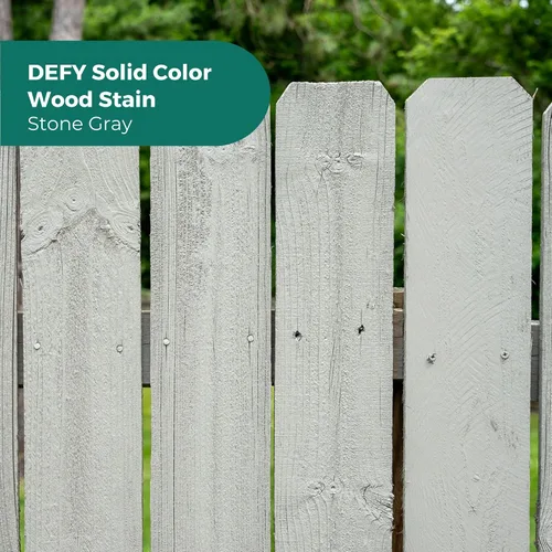 Vista 4 de DEFY Tinte de madera de color sólido - Piedra gris, 1 galón - Pintura duradera para terrazas y cercas de madera – Resistente a los rayos UV, pintura