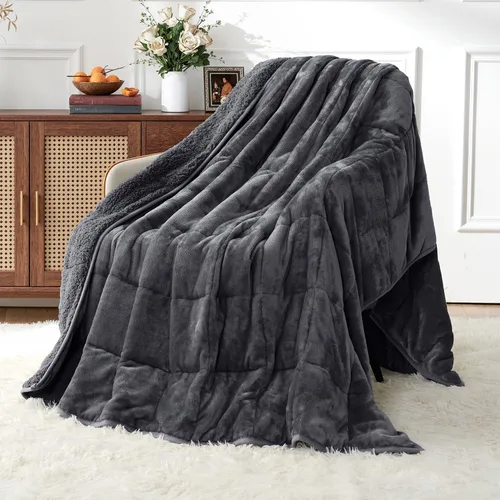 Vista 19 de Uttermara Manta pesada para adultos, manta pesada tamaño Queen con forro polar reversible de terciopelo suave y brillante y acogedor sherpa cálido