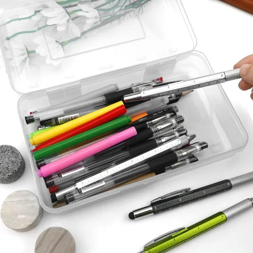 Vista 6 de Estuche para lápices, caja para lápices, estuche transparente para lápices, paquete de 3 estuches de plástico para lápices, estuche para lápices