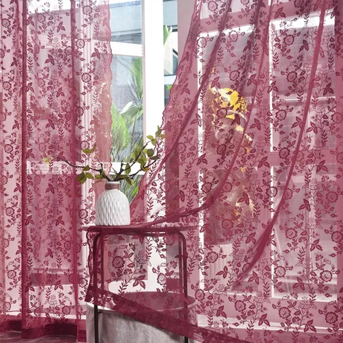 Vista 33 de FINECITY 2 paneles de cortinas de encaje beige de 36 pulgadas de largo con hojas florales rústicas, cortinas cortas y transparentes para ventana