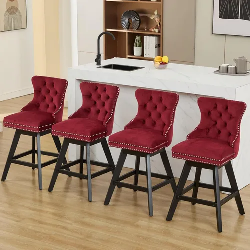 Vista 2 de cinkehome Juego de 2 taburetes de bar giratorios de altura de mostrador, taburetes de bar tapizados de terciopelo con respaldo, sillas de bar