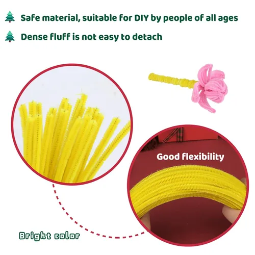 Vista 5 de Iuuidu 300 piezas de tallos de felpilla para limpiar pipas amarillas, suministros de manualidades, cepillo limpiador de tuberías para bricolaje