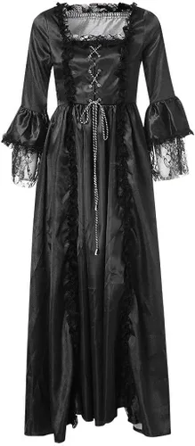 Vista 7 de SHOPESSA Vestido medieval de bruja para mujer, vestido largo de bruja fluido, manga acampanada, vestido casual de Arwen, disfraz de anime cosplay