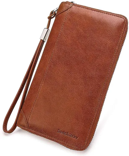 Vista 8 de DORISJACKY Cartera de cuero para mujer con bloqueo RFID gran capacidad cremallera alrededor de las bolsas de viaje