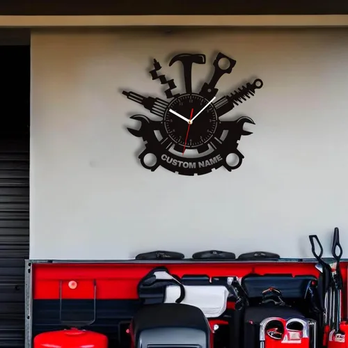Vista 9 de Reloj de pared personalizado para taller de reparación de automóviles – Añade texto con nombre personalizado – Regalo para reparador, albañil