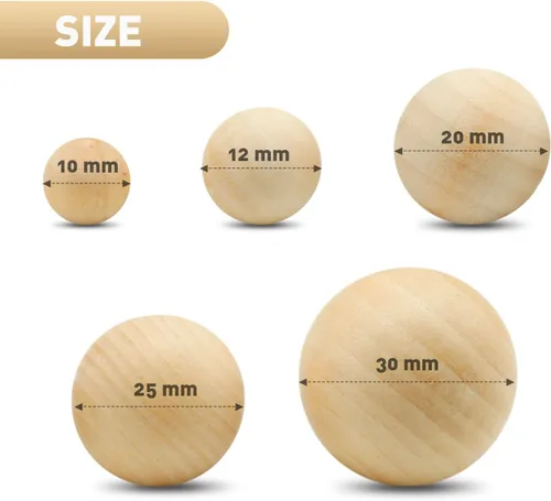 Vista 3 de Blulu 122 bolas redondas de madera sin terminar, bolas de madera naturales para proyectos de manualidades, fabricación de joyas, diseño de artes, 5