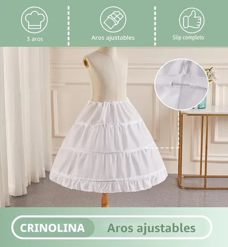 Vista 2 de Falda de crinolina con 3 aros para niñas 10-11 años