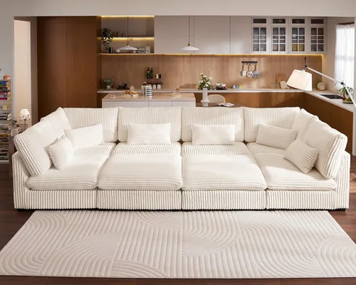 Vista 13 de Sofá Modular de Tamaño Grande, Sofá Seccional de Chenilla Cloud Extra Profundo con Chaise Otomana, Sofá Cama de Chenilla Esponjosa de 5 Asientos