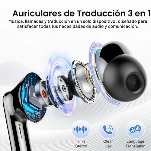 Vista 7 de Auriculares de traducción AI en tiempo real 165 idiomas 6 modos Sin Negro