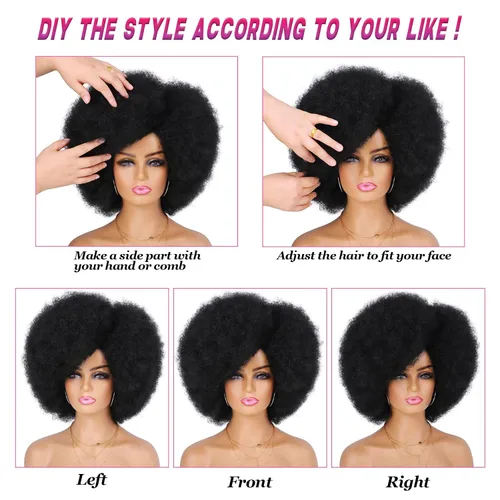 Vista 4 de G&T Wig Pelucas rizadas afro de los años 70 para mujeres negras, sin pegamento y suaves pelucas afro negras grandes, con volumen y suaves de aspecto
