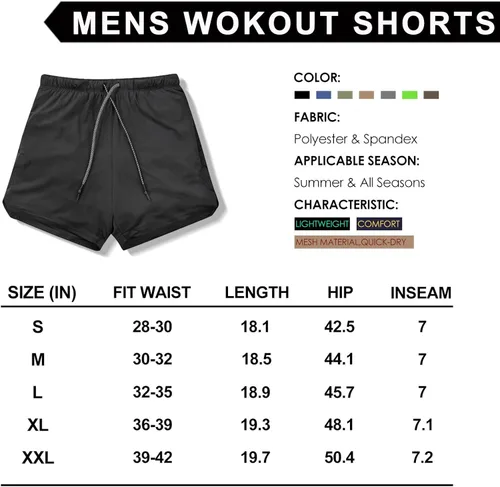 Vista 7 de Leidowei - Pantalones cortos 2en1, ligeros, de 7pulgadas y con bolsillos con cremallera para hombre, para entrenamiento, correr, hacer yoga