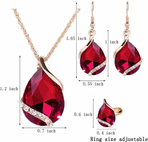 Vista 6 de Ezing Colgante de cristal de las mujeres chapado en oro collar de cadena pendiente conjunto de joyería