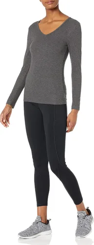Vista 5 de Tienda Essentials Cuello en V de punto acanalado de manga larga ajustada para mujer, paquete de 2
