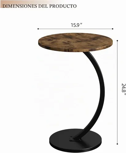 Vista 2 de Mesa auxiliar en forma de C, mesas auxiliares redondas pequeñas con marco de metal para sofá, cama, sofá, bandeja de TV, mesas para sala de estar