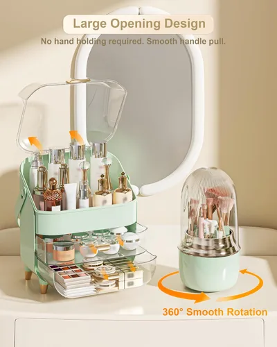 Vista 5 de Organizador de maquillaje, soporte para cuidado de la piel organizador de tocador, caja de almacenamiento vitrinas de cosméticos, regalos