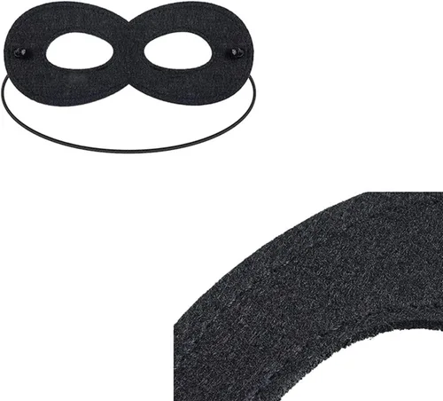 Vista 5 de Máscaras de fieltro de superhéroe negro, 6 medias máscaras de cuerda elástica ajustable, máscara de ojos de disfraz de Halloween, máscara