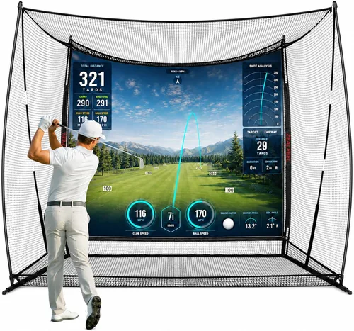 Vista 10 de ZEALFEEL Golf Net, 10x7FT/10x8FT/11x8FT Golf Simulator Cage System with Impact Screen & Side Barriers, Golf Practice Net for Indoor Outdoor Backyard