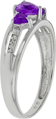 Vista 3 de Lavari - Anillo de plata de ley de 0,60 quilates con triple corazón púrpura amatista 018 quilates