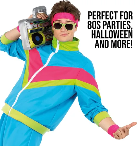 Vista 4 de Morph Traje deportivo neón de los años 80 para hombre, disfraz de los años 80 para mujeres, disfraces de Halloween para adultos, trajes deportivos
