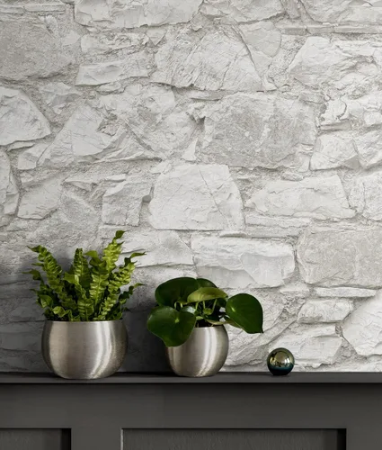 Vista 6 de Surface Style Stone Throw - Papel tapiz para despegar y pegar, (tiza)