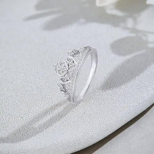 Vista 4 de AFFY Princess Crown Promise Ring for Women In Sterling Silver Oro Blanco