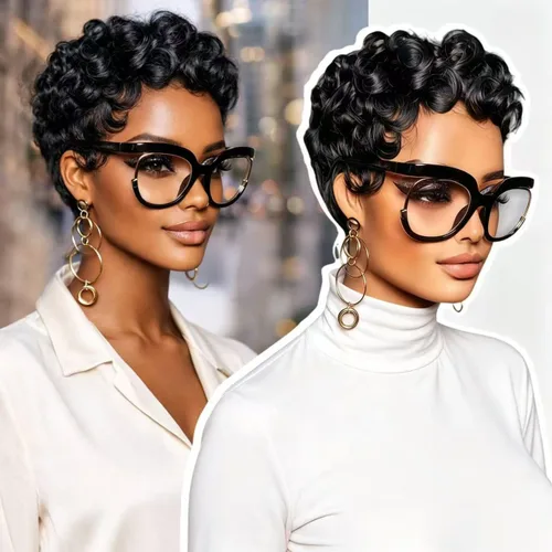 Vista 12 de YOUKNOWIG Peluca corta de corte Pixie en capas, pelucas de cabello humano sin pegamento con corte Pixie para mujeres negras, hechas a máquina, sin