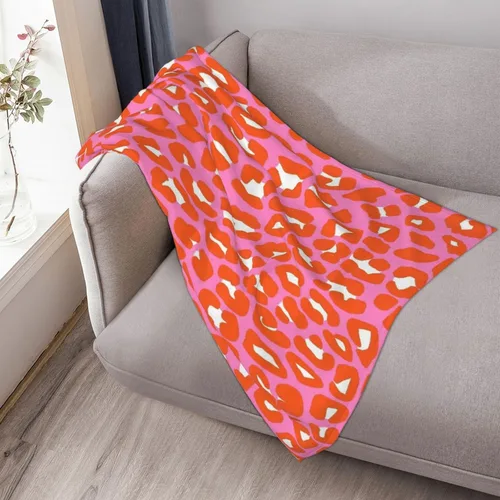 Vista 6 de Manta de franela con estampado estético de leopardo rosa y naranja, ligera, acogedora, suave, para sofá, para el hogar, ropa de cama, sala de estar