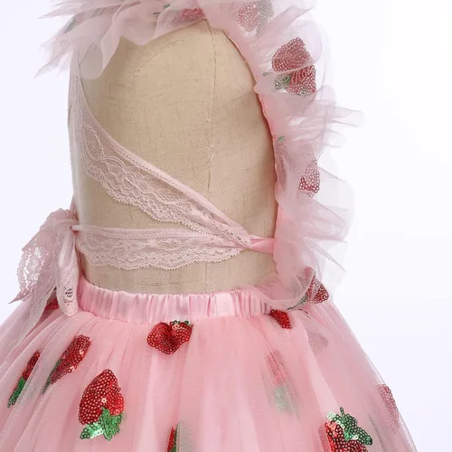 Vista 5 de Vestido para sesión de fotos de fiesta de cumpleaños con espalda descubierta para bebé, niña, mariposa, fresa, volantes, princesa, pastel, fiesta