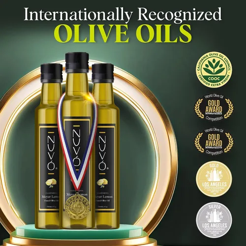 Vista 2 de Nuvo Aceite de oliva virgen extra Meyer con infusión de limón alto polifenol prensado en frío con limón orgánico cosecha temprana AOVE galardonado