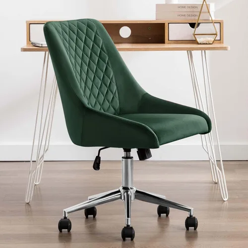 Vista 5 de Duhome - Silla de oficina en casa de terciopelo con ruedas, silla giratoria con respaldo, silla tapizada ajustable para computadora sin brazos