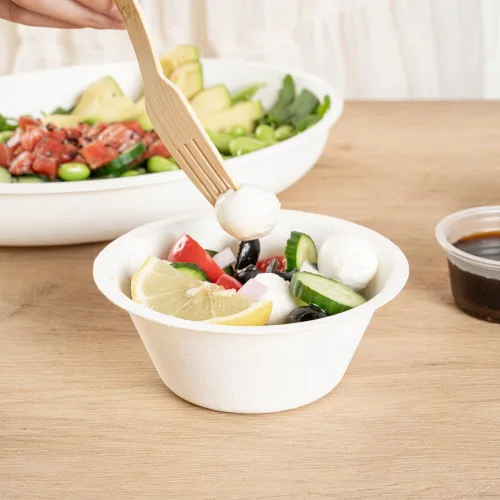 Vista 5 de Restaurantware Pulp Safe - Tazones de ensalada de 8 onzas, sin PFAS añadidos, 100 cuencos desechables – Tapas se venden por separado cuencos