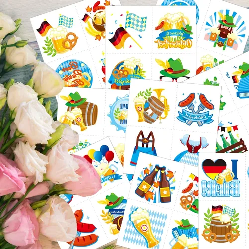 Vista 5 de 72 tatuajes temporales para el Oktoberfest con cara de cerveza, tatuajes falsos para decoración de fiesta temática de cerveza, suministros