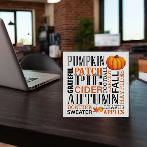 Vista 6 de Cartel de madera de otoño para decoración del hogar, letrero cuadrado de madera de otoño, decoración de escritorio, tema de otoño, bloque de madera