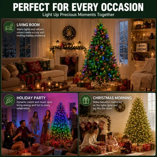 Vista 7 de Avatar Controls 6FT Smart Pre-Lit Christmas Tree, 270 RGB LEDs Árbol de Navidad artificial, 920 puntas de PVC, más de 100 escenas, colores de Verde