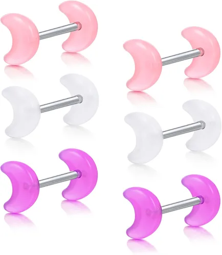 Vista 4 de D.Bella - Piercing para pezón y lengua de acero inoxidable, calibre 14, con forma de pesas, acrílico flexible transparente, Bioflex, 12mm, 14mm