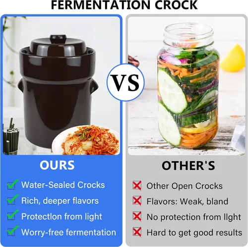 Vista 6 de Fermentation Crock Jar 10 litros/2.6 galones – Olla de gres para fermentación, decapado de kimchi, encurtidos, verduras, kombucha – fermentador