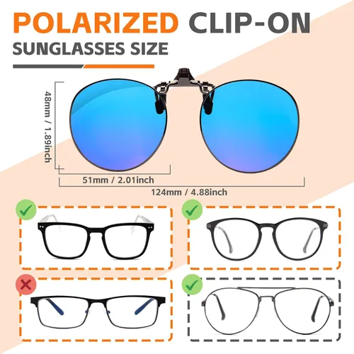 Vista 2 de JO Gafas de sol polarizadas con clip UV400 lentes antirreflejos con marco de metal redondo Azul