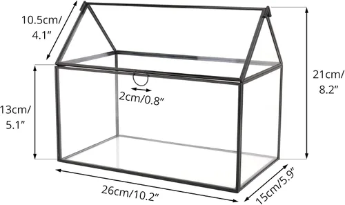 Vista 3 de NCYP - Caja de tarjetas de vidrio con tapa para micro boda, cumpleaños, recepción de fiesta, 10.2 x 5.9 x 8.2 pulgadas, tarjetero con forma de casa