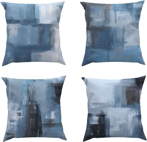 Vista 8 de ROCK CLOUD Juego de 4 fundas de almohada azules de 18 x 18 pulgadas, fundas de almohada decorativas para sofá, fundas de almohada modernas para sala